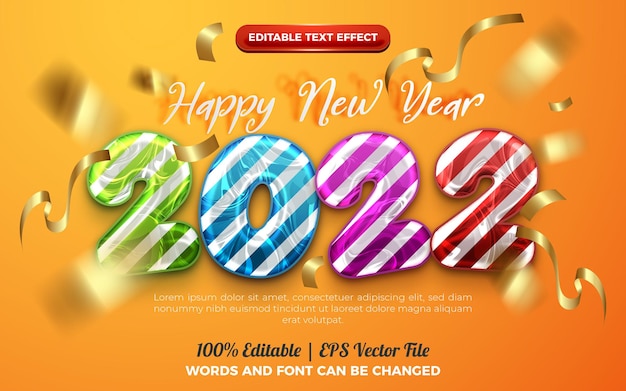 Vector happy new year 2022 colorful cartoon kids 3d editable text effect