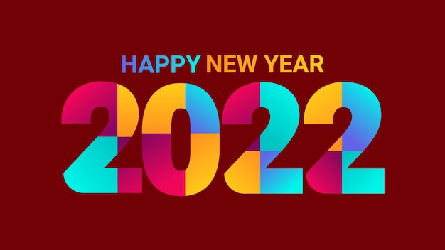 Vettore felice anno nuovo 2022 testo colorato. 2022 numero di vettore adatto design illustrazione per saluti, inviti, banner o sfondo.