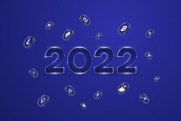 暗号通貨のロゴアイコンで新年あけましておめでとうございます2022年の装飾の背景