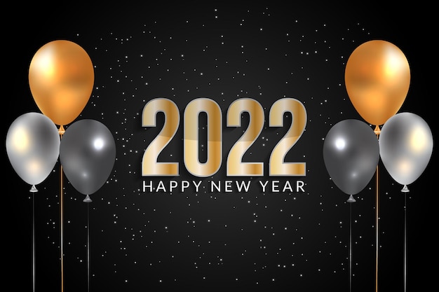 happy new year 2022 design with white black and gold ballon