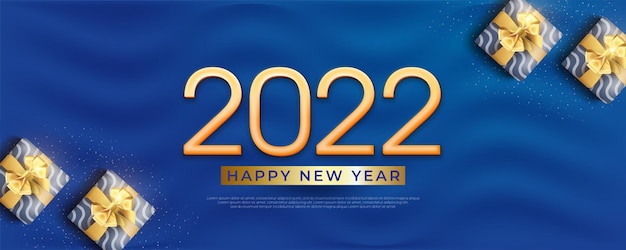 Felice anno nuovo 2022 testo modificabile numero 3d banner su sfondo blu