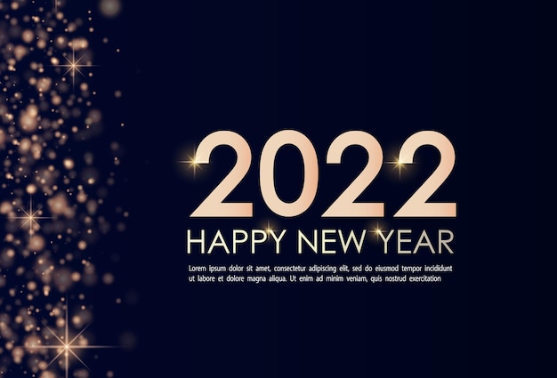 Happy new year 2022 Elegant gold backlit text Minimalistic text Gold dust Greeting card