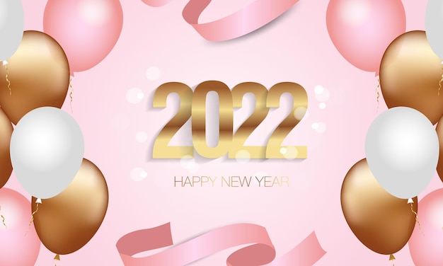 Felice anno nuovo 2022 elegante testo dorato. illustrazione vettoriale minimalista