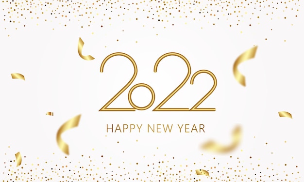 Happy new year 2022 Elegant golden text with confetti.  