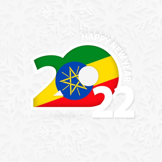 Happy New Year 2022 for Ethiopia on snowflake background.