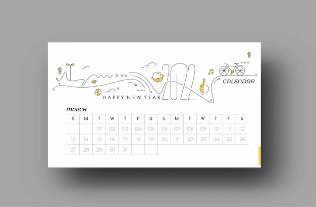 새해 복 많이 받으세요 2022 2월 달력 - 크리스마스 카드를 위한 새해 휴일 디자인 요소, 장식용 달력 배너 포스터, 벡터 일러스트 배경.