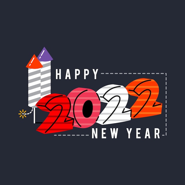 Happy new year 2022 fireworks flat vector illustration