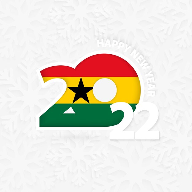 Happy New Year 2022 for Ghana on snowflake background.