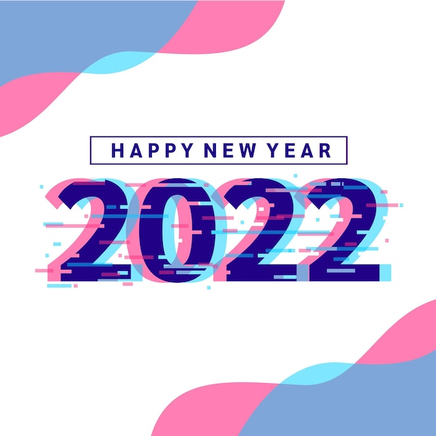 Vettore felice anno nuovo 2022 effetto glitch