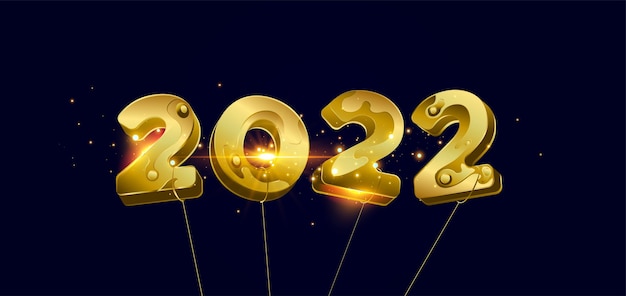 Happy New Year 2022 Golden 3D numbers with ribbons