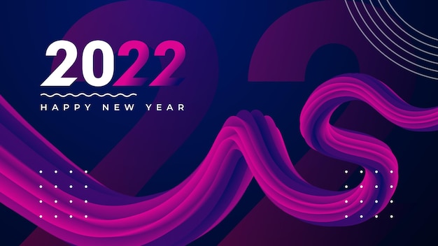 Vector happy new year 2022 greeting background with modern colorful wave flow abstract liquid fluid shapes