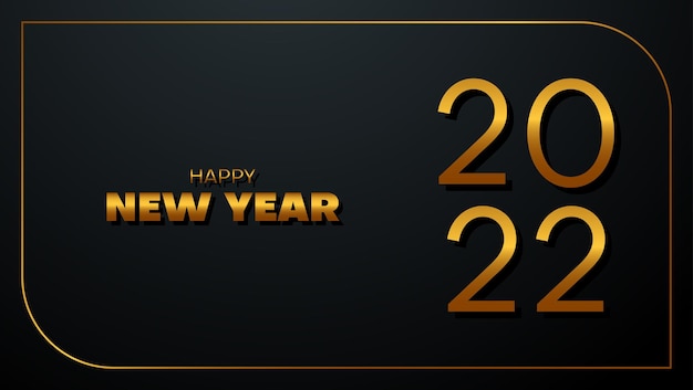 Happy new year 2022 greeting card with golden color on black metal background