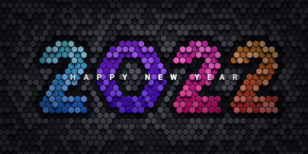 Happy new year 2022 hexagon pattern background