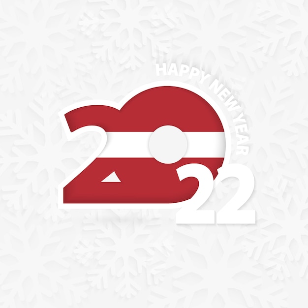 Happy New Year 2022 for Latvia on snowflake background.