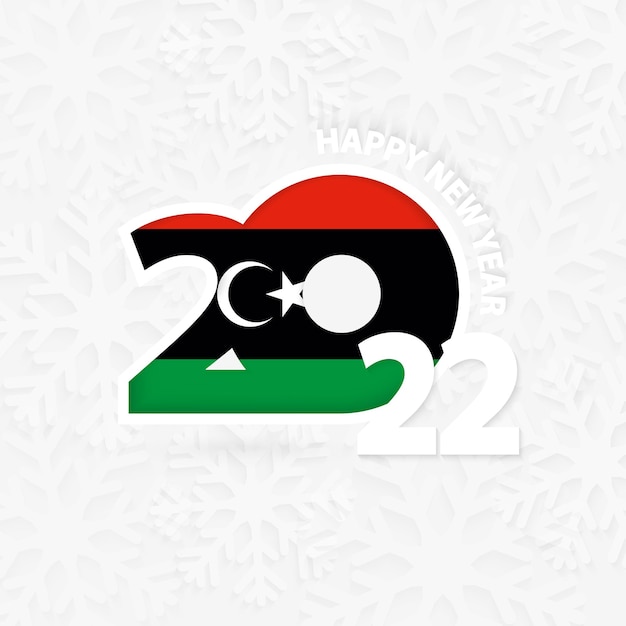 Happy New Year 2022 for Libya on snowflake background.