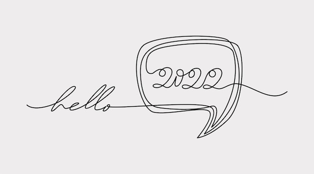 Happy new year 2022 logo text design. 2022 year number one continuous line drawing.