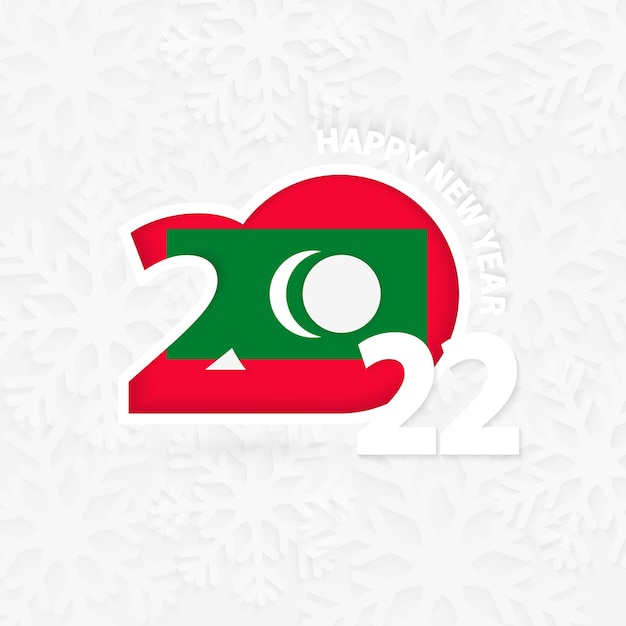 Vector happy new year 2022 for maldives on snowflake background.