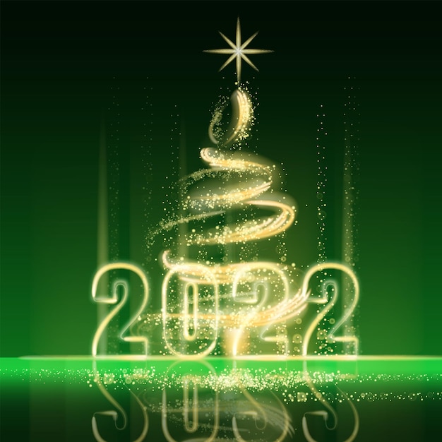 С Новым Годом 2022 С Рождеством Христовым елка золотые огни пыль украшение золотое размытое волшебное свечение