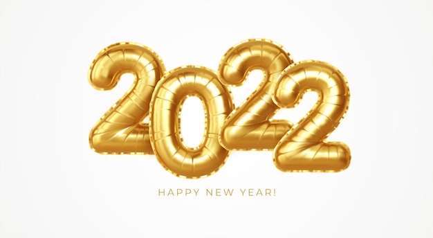 Vector happy new year 2022 metallic gold foil balloons on a white background. golden helium balloons number 2022 new year. ve3ctor illustration eps10