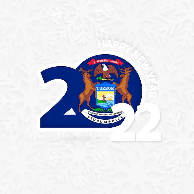 Happy New Year 2022 for Michigan on snowflake background.