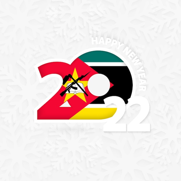 Vector happy new year 2022 for mozambique on snowflake background.