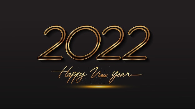 Happy New Year 2022 - New Year Shining background with gold clock and glitter.