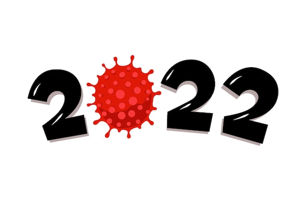 Happy new year 2022 number with coronavirus covid19 epidemic icon