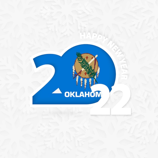 Happy New Year 2022 for Oklahoma on snowflake background.