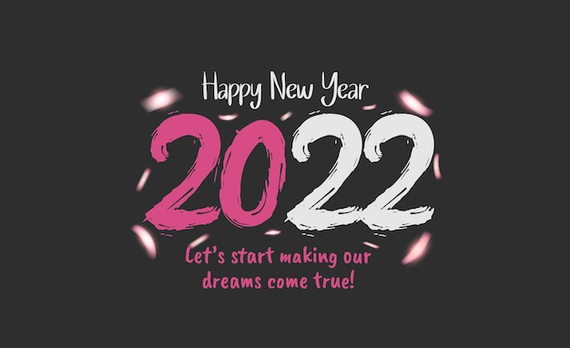 明けましておめでとうございます2022年ピンクと白の数字と黒の背景に分離されたキラキラ