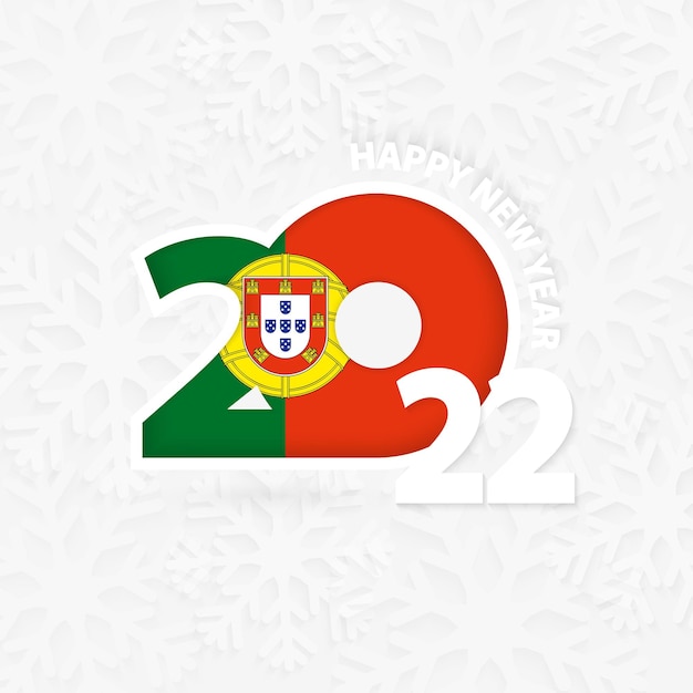 Happy New Year 2022 for Portugal on snowflake background.