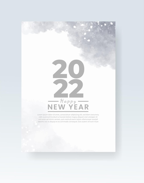 Happy new year 2022 poster or card template with watercolor wash splash