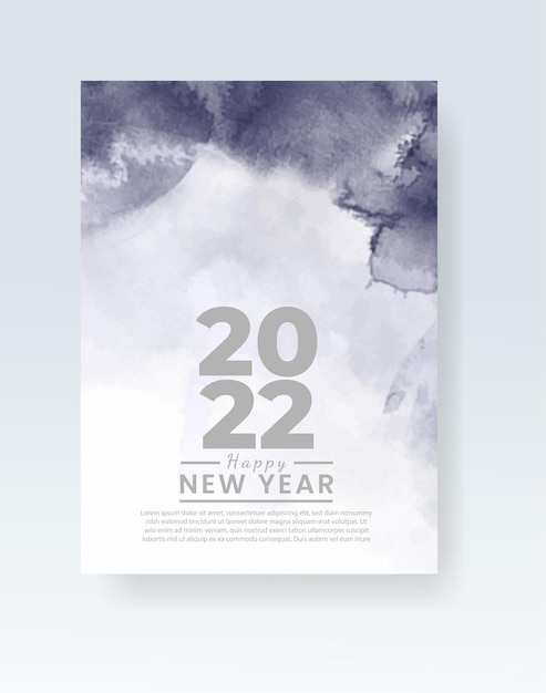 Happy new year 2022 poster or card template with watercolor wash splash