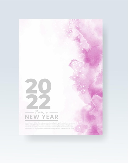 Happy new year 2022 poster or card template with watercolor wash splash