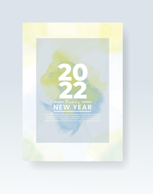 Happy new year 2022 poster or card template with watercolor wash splash