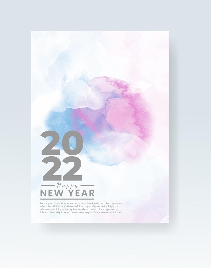 Vector happy new year 2022 poster or card template with watercolor wash splash