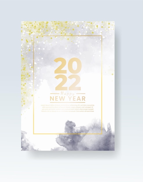 Happy new year 2022 poster or card template with watercolor wash splash