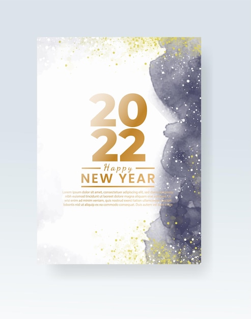 수채화 세척 스플래시가 있는 새해 복 많이 받으세요 2022 포스터 또는 카드 템플릿