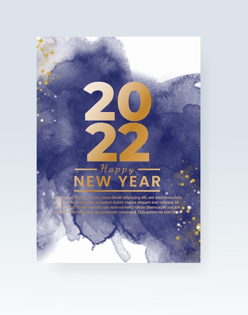 Happy new year 2022 poster or card template with watercolor wash splash