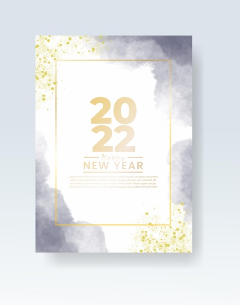 Vector happy new year 2022 poster or card template with watercolor wash splash