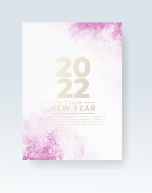 Happy new year 2022 poster or card template with watercolor wash splash