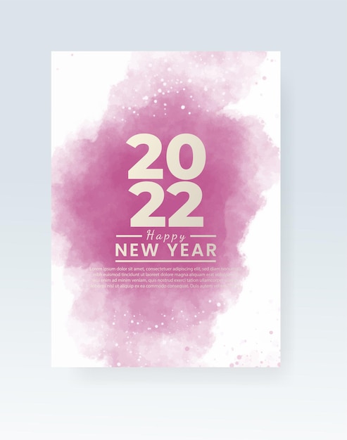 Happy new year 2022 poster or card template with watercolor wash splash