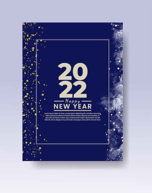 Vector happy new year 2022 poster or card template with watercolor wash splash