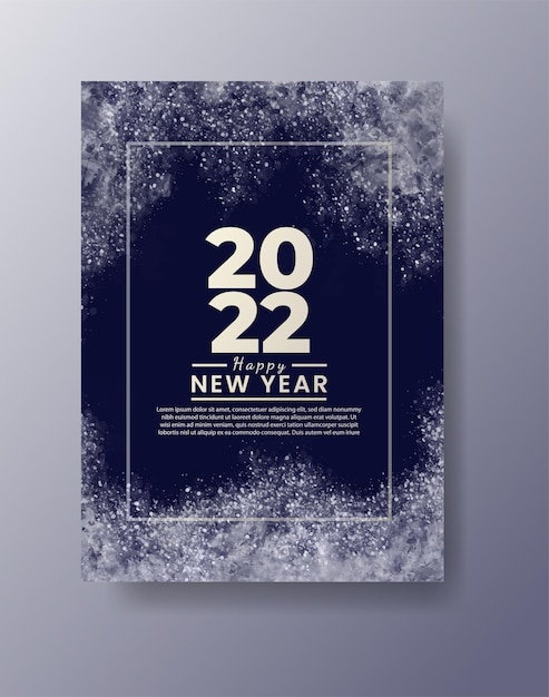 Vector happy new year 2022 poster or card template with watercolor wash splash