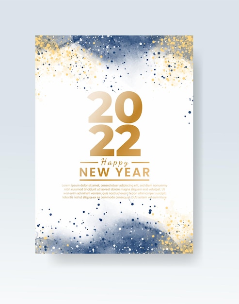 Felice anno nuovo 2022 poster o modello di carta con spruzzi di lavaggio ad acquerello