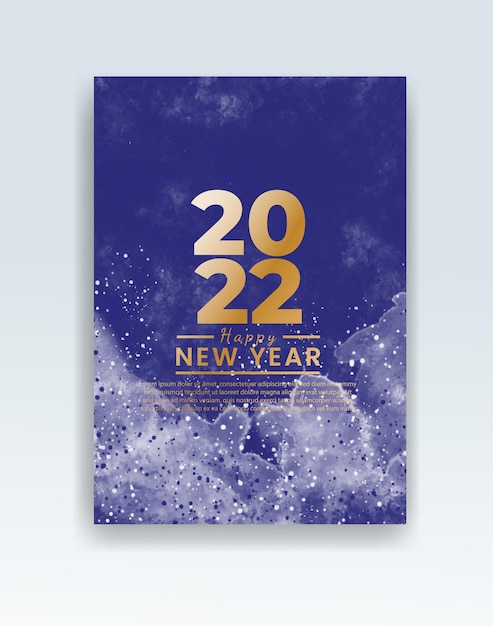 Happy new year 2022 poster or card template with watercolor wash splash