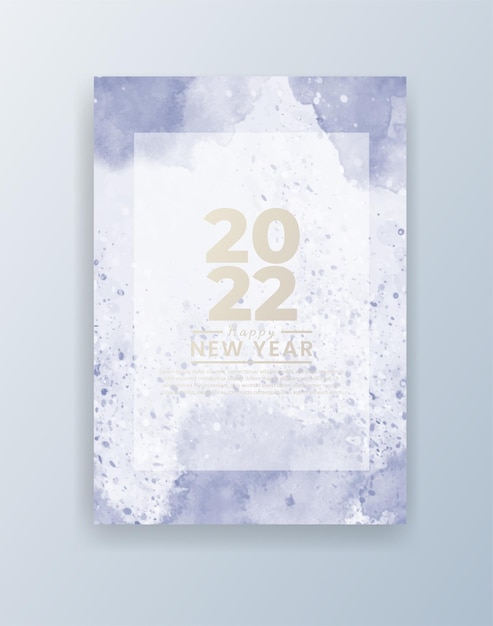 Happy new year 2022 poster or card template with watercolor wash splash