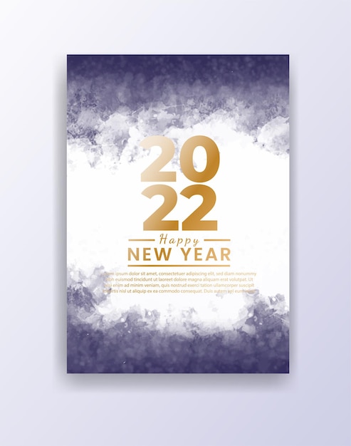 Happy new year 2022 poster or card template with watercolor wash splash