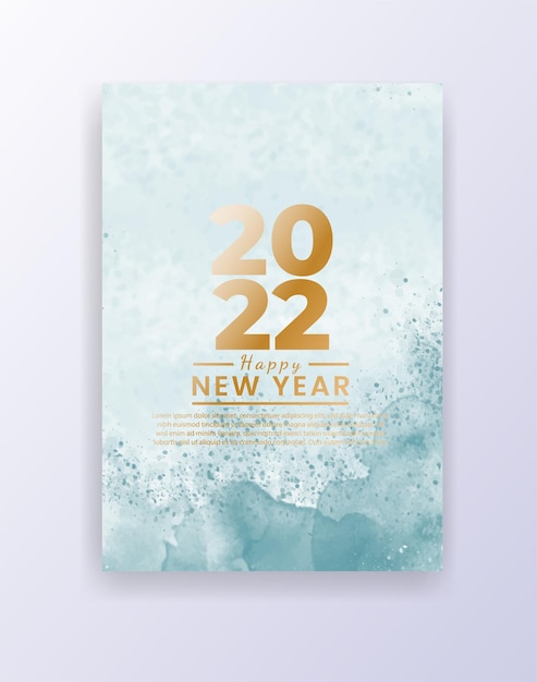 Happy new year 2022 poster or card template with watercolor wash splash