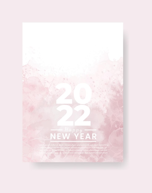 Happy new year 2022 poster or card template with watercolor wash splash