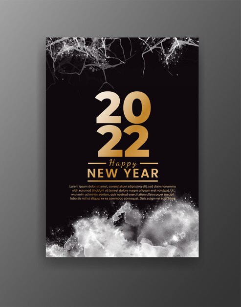 Vector happy new year 2022 poster or card template with watercolor wash splash